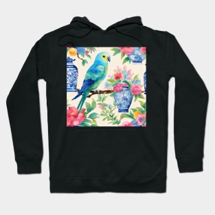 Chinoiserie blue budgies and ginger jars watercolor Hoodie